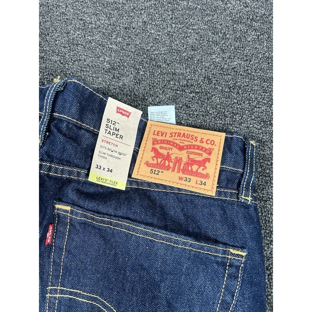 New Levi's 512 Slim Taper Jeans Men's 33x34 Dark Wash Denim Stretch Flex Western